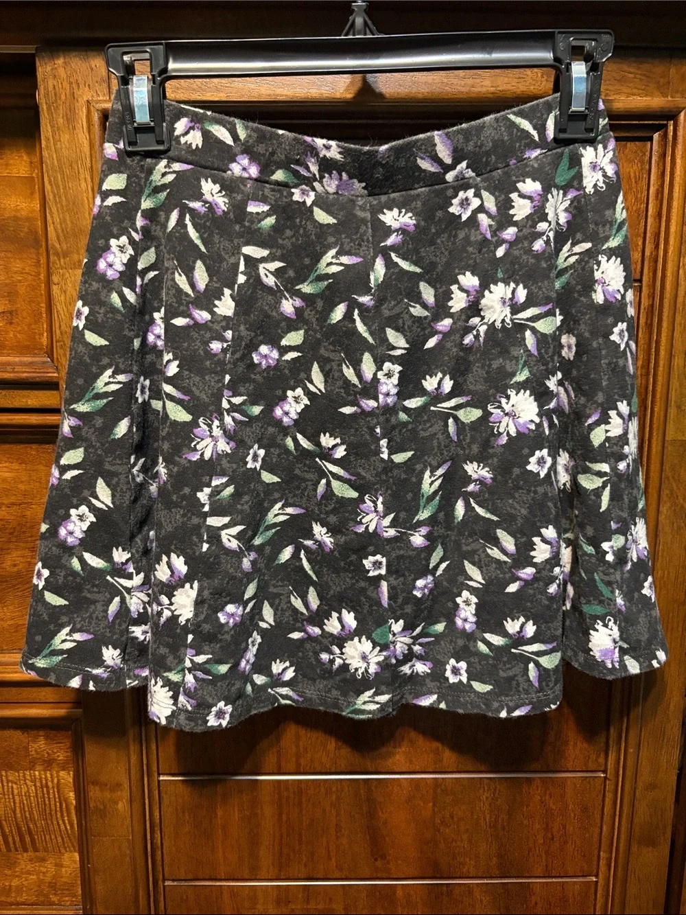 American Eagle Outfitters Black Floral Button-Front Skater Skirt